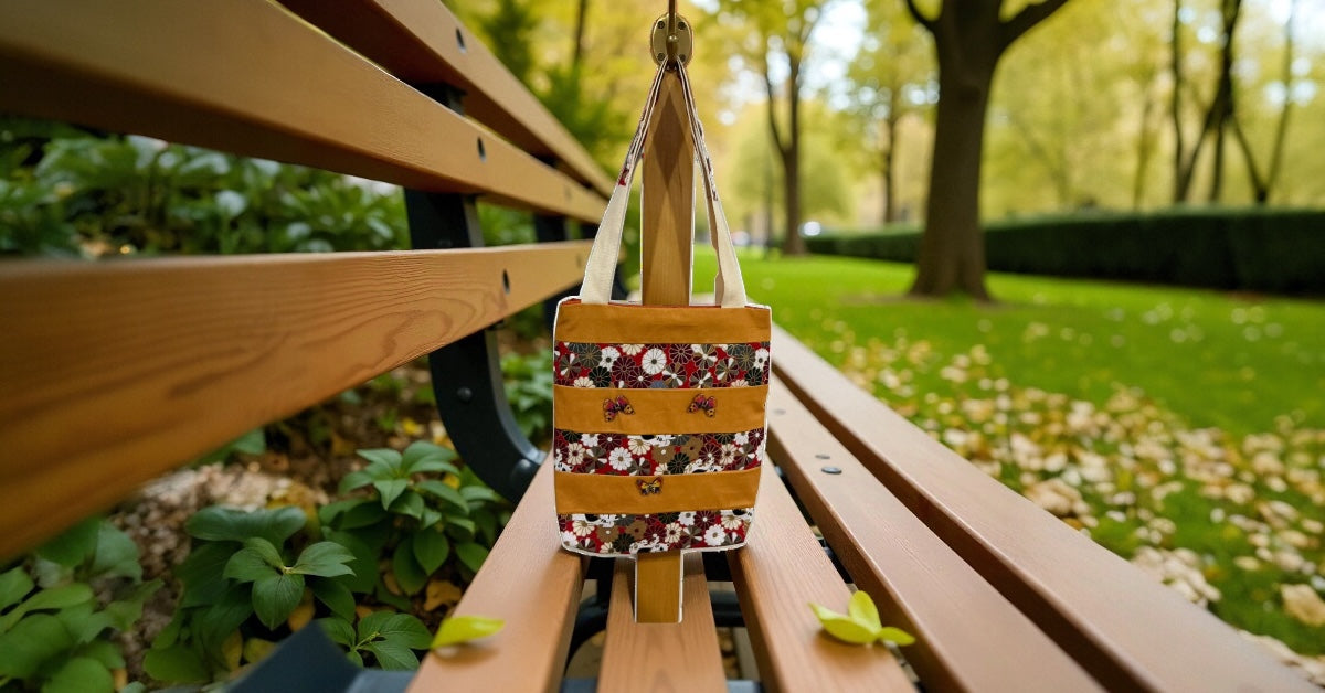 Red and mustard Floral Tote Bag with Butterfly embellishments