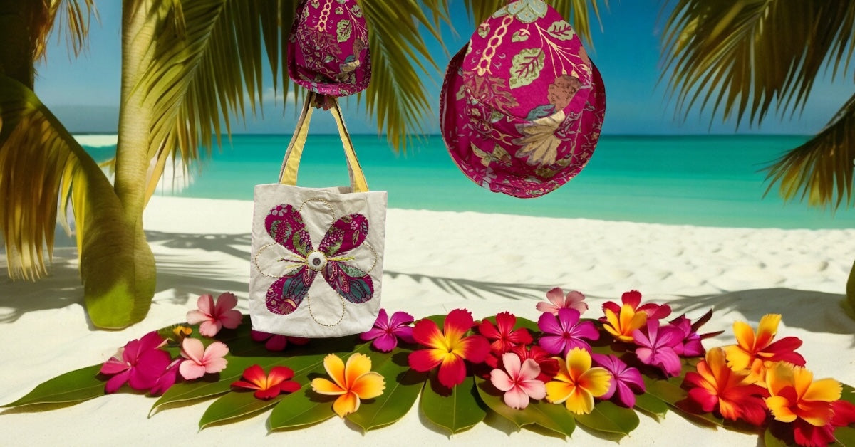 Tropical Paradise Bucket Hat & Tote Bag Set - Handmade Floral Design